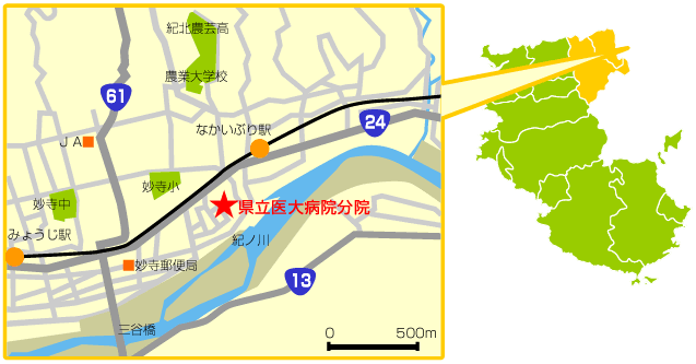 地図：県立医科大学紀北分院