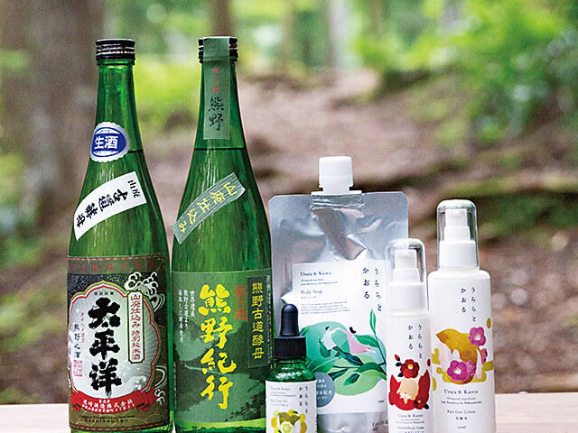 特集-3-のイメージ。古道酵母で作られた日本酒と、古道酵母を配合したコスメ