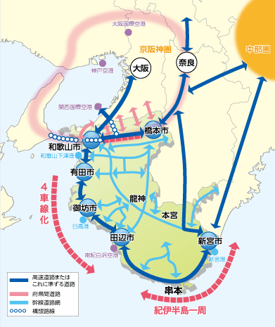 和歌山の道路網の地図
