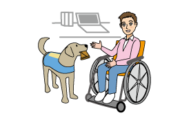 介助犬が物を渡すイラスト