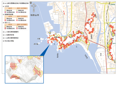 わかやま土砂災害マップ 地図画面イメージ