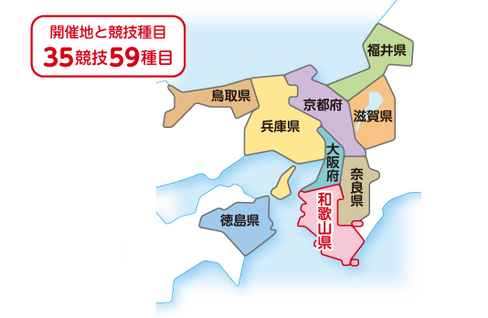 開催地と競技種目　35競技59種目