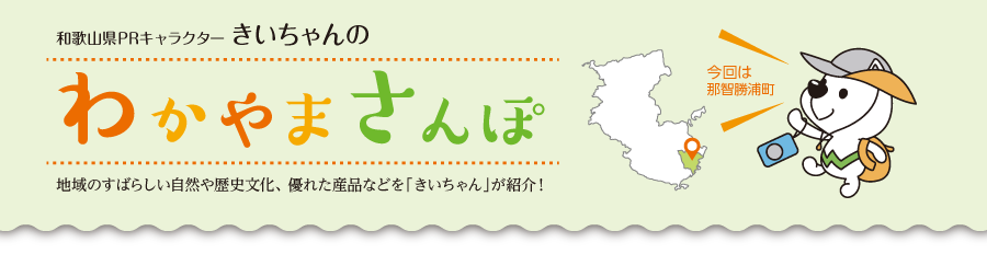 和歌山県PRキャラクターきいちゃんの和歌山さんぽ　地域のすばらしい自然や歴史文化、優れた産品などをきいちゃんが紹介　今回は那智勝浦町