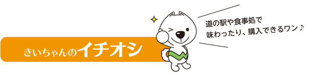 きいちゃんのイチオシ きいちゃんのイラスト 道の駅や食事処で味わったり、購入できるワン