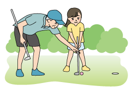 孫とゴルフをするイラスト
