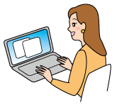 パソコンで職業訓練を受ける女性のイラスト