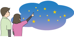 星空観察をしている男女のイラスト