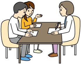 相談しているようすのイラスト