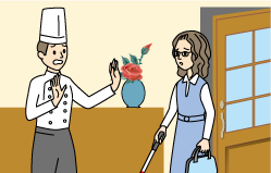 保護者や介助者がいなければ一律に入店を断るイラスト