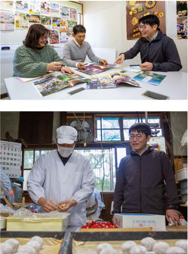 打ち合わせの様子 和菓子屋さんを訪問している様子 仕事風景