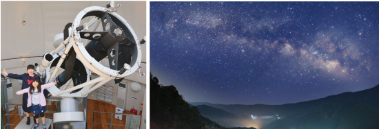 大型望遠鏡の写真と夜空の写真