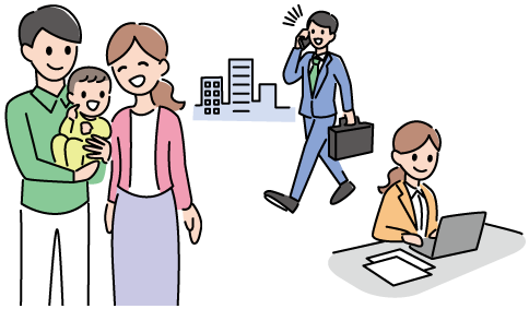共働きしている夫婦のイラスト