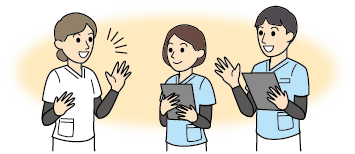 看護体験をしている様子のイラスト