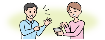 視覚障害者に操作方法を教えている様子のイラスト