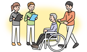介護職の訓練を受けている様子のイラスト