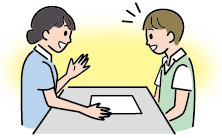 相談しているようすのイラスト