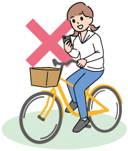 携帯電話を使用しながら自転車の運転しているイラスト