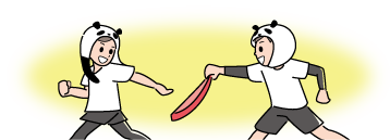 パンダの仮装をして走っている子供のイラスト