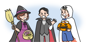 ハロウィンの仮装をしている子供たちのイラスト