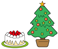 クリスマスツリーとケーキのイラスト