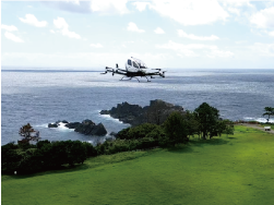 県内で初めて飛行した「空飛ぶクルマ」の写真