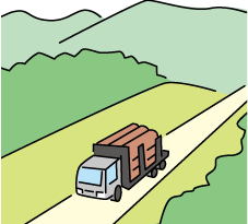 林道を走るトラックのイラスト