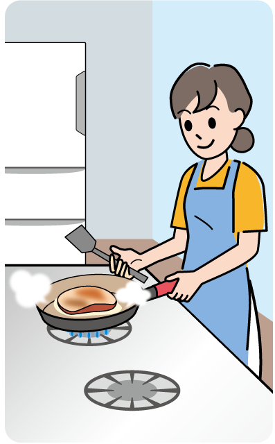 鶏肉を調理する女性のイラスト