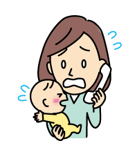 慌てて受話器を手に取る母のイラスト