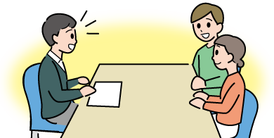 相談しているようすのイラスト