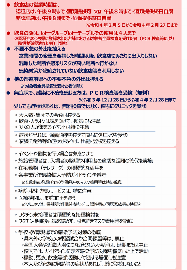 県民の皆様へのお願い