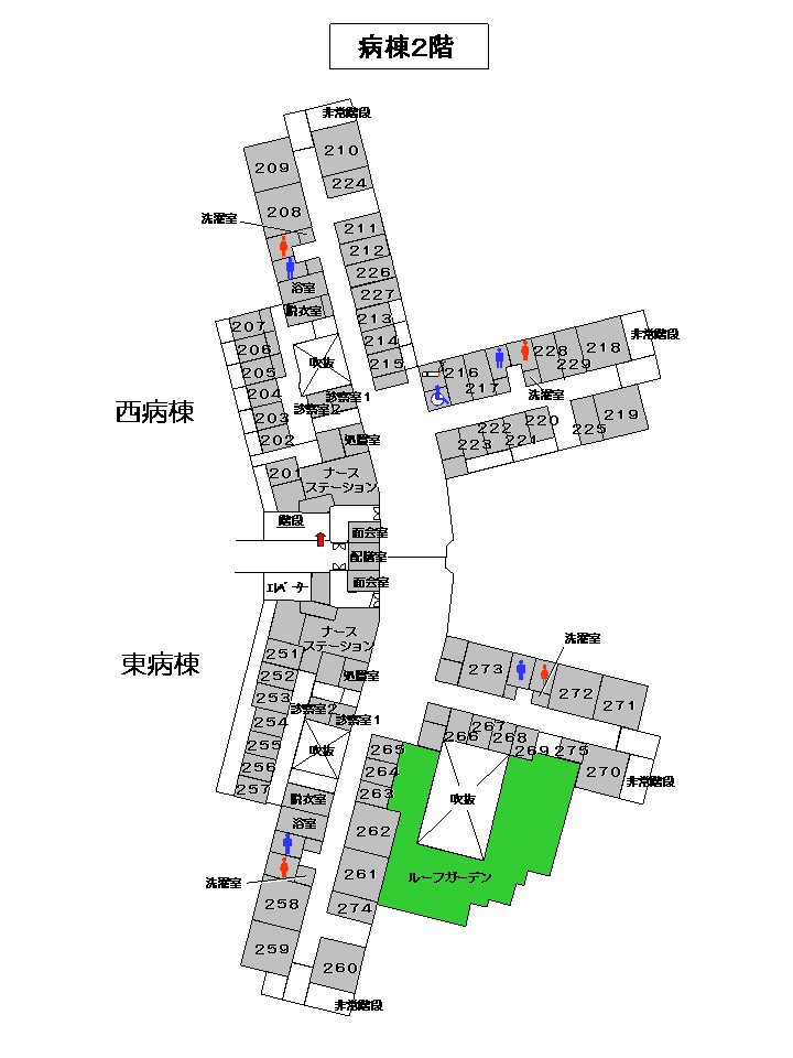 病棟2階フロア案内図の画像