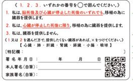 意思表示カード記入面