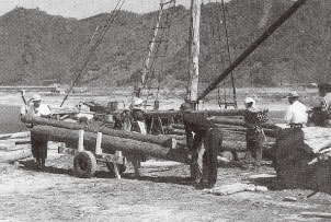 船積みされてきた丸太の荷揚げ風景（日置川）の写真