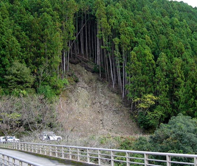 荒廃した山腹斜面