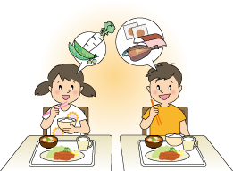 食事をしている2人の子どものイラスト