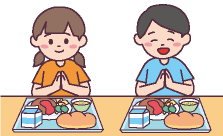 給食と小学生のイラスト