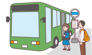 バスに乗り込む人々のイラスト