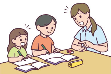 児童相談所で勉強している様子のイラスト
