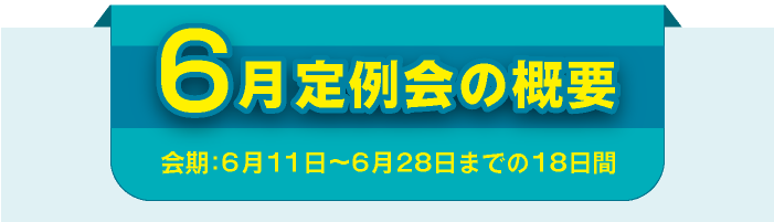 6月定例会の概要 会期 6月11日〜6月28日までの18日間