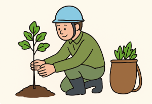 植林をするイラスト