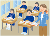 教室で学習している様子　イラスト