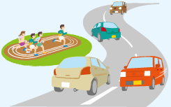車と道路と国体のイラスト