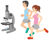 走っている男女と顕微鏡のイラスト