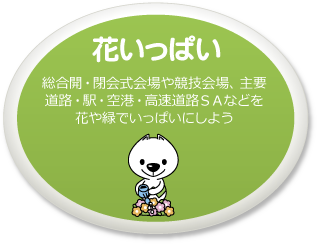 総合開・閉会式会場や競技会場、主要道路・駅・空港・高速道路ＳＡなどを花や緑でいっぱいにしよう