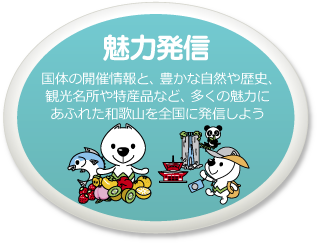 国体の開催情報と、豊かな自然や歴史、観光名所や特産品など、多くの魅力にあふれた和歌山を全国に発信しよう